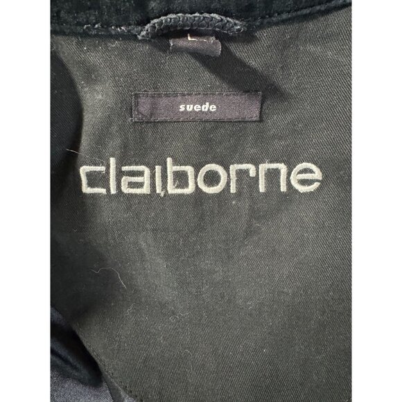 Claiborne Mens Large Suede Leather Button-Up Shirt Jacket Black - Picture 5 of 16